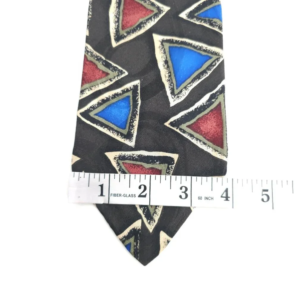 Brook & Lipton Men Necktie Geometric Black Blue Beige Red Green 57x4 - NWOT